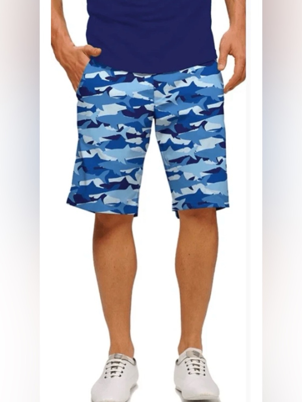 Loudmouth Blue Multi-Tone Shark Camo Board Shorts,Size 34